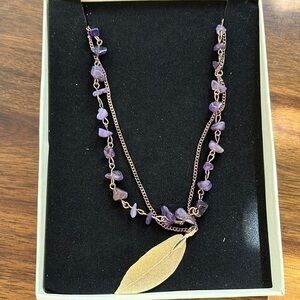 Purple layered leaf necklace